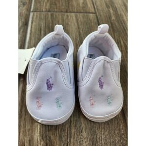 Polo Ralph Lauren Bal Harbour Repeat Baby Shoes White Multi Pony Slip On Size 3